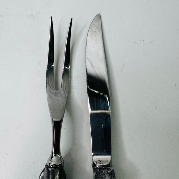 Carving Set Pig/Boar Meat Knife & Fork Stainless Pewter Style Handle Japan - Picture 3 of 6